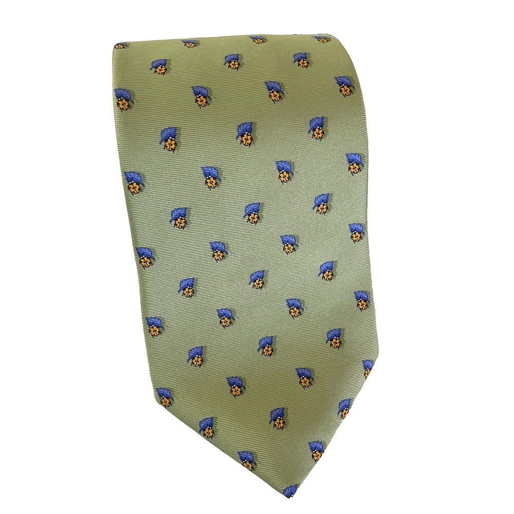 Brooks Brothers Makers Tie LADY BUG Novelty Print Green Silk Made In USA Classic